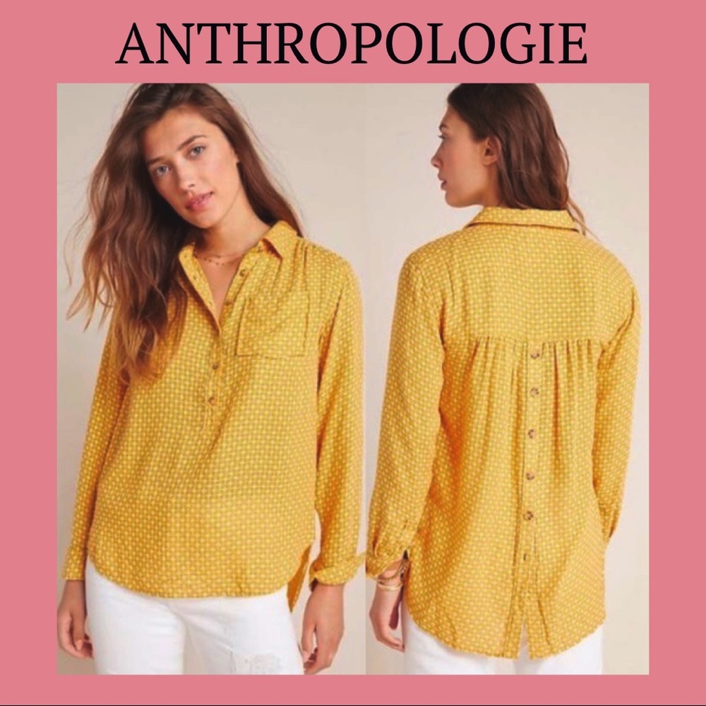 ANTHROPOLOGIE Isadora Tunic Yellow White Cross Button Top XS
